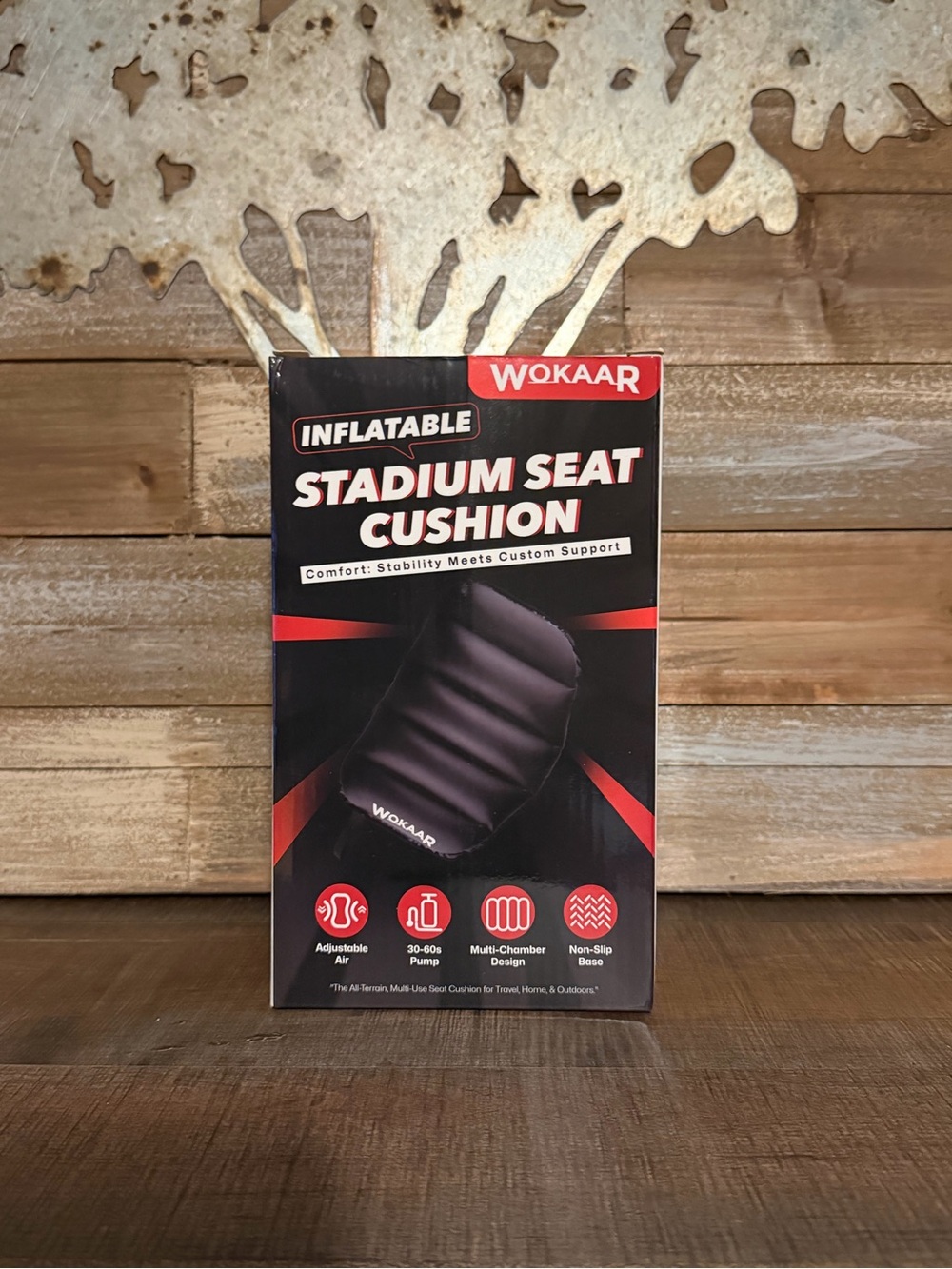 Black Inflatable Stadium Seat Cushion - Comfortable Portable Seating